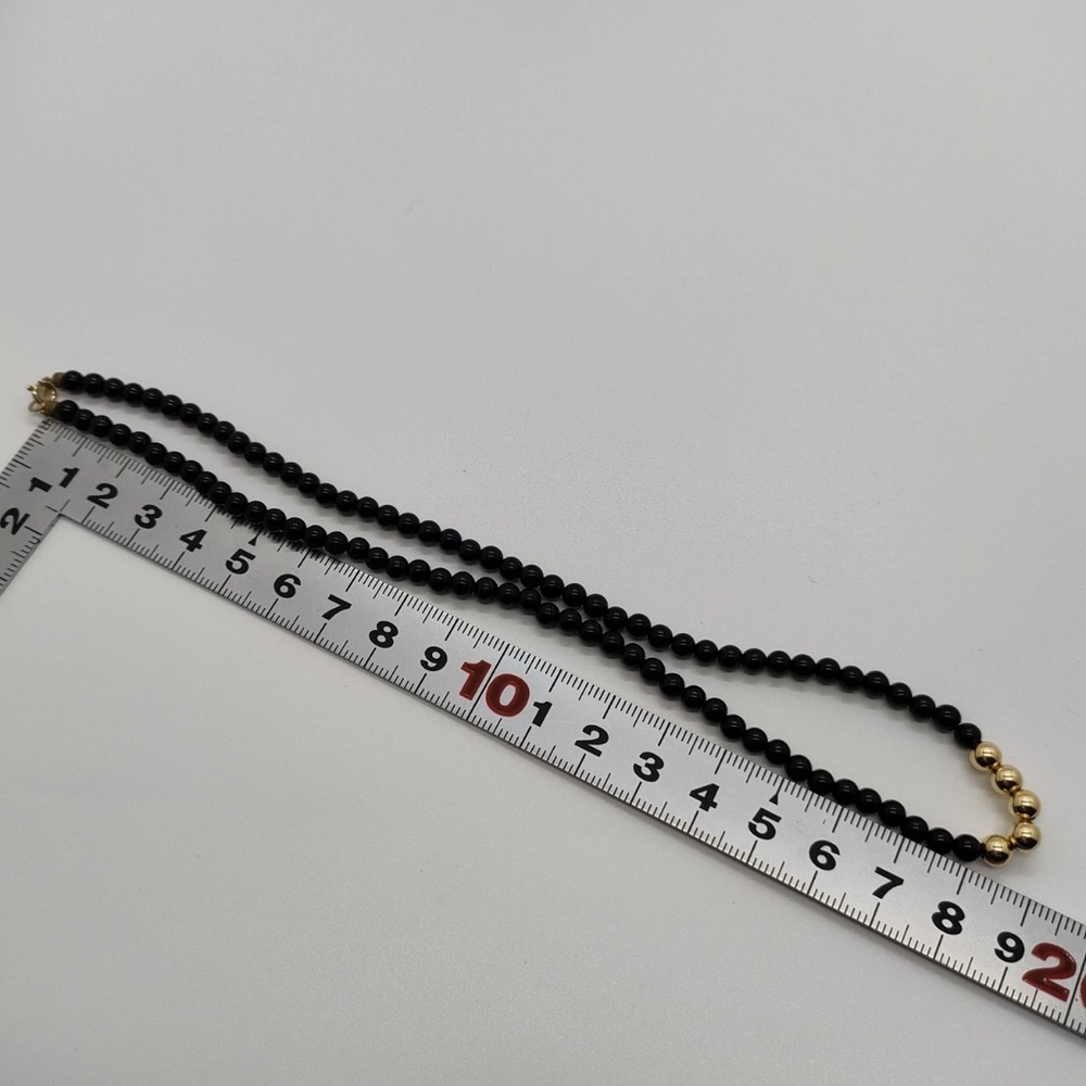 Vintage Black Beads Necklace With 18K Solid Yellow Gold Beads - Picture 6 of 9